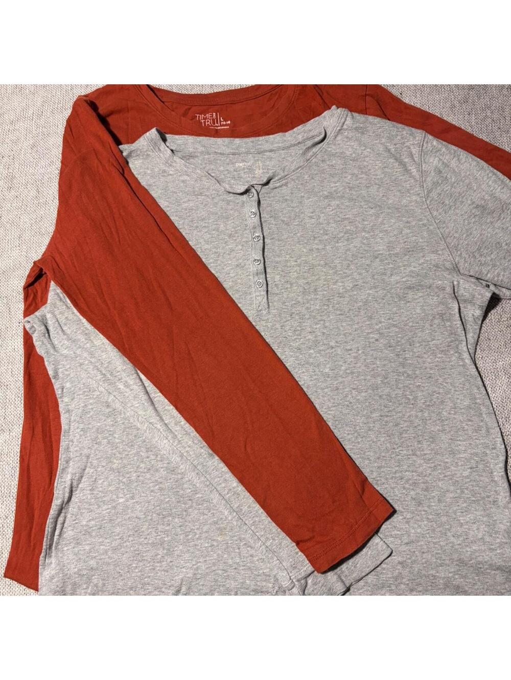 Red & Gray Henley Long Sleeve Layering Tee Set - L & XL - 0215